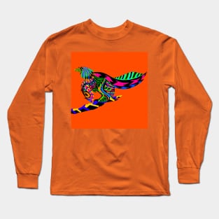 dinosaur bird in mandala pattern ecopop Long Sleeve T-Shirt